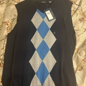 Izod V-Neck Sweater Vest with Blue and Gray Argyle